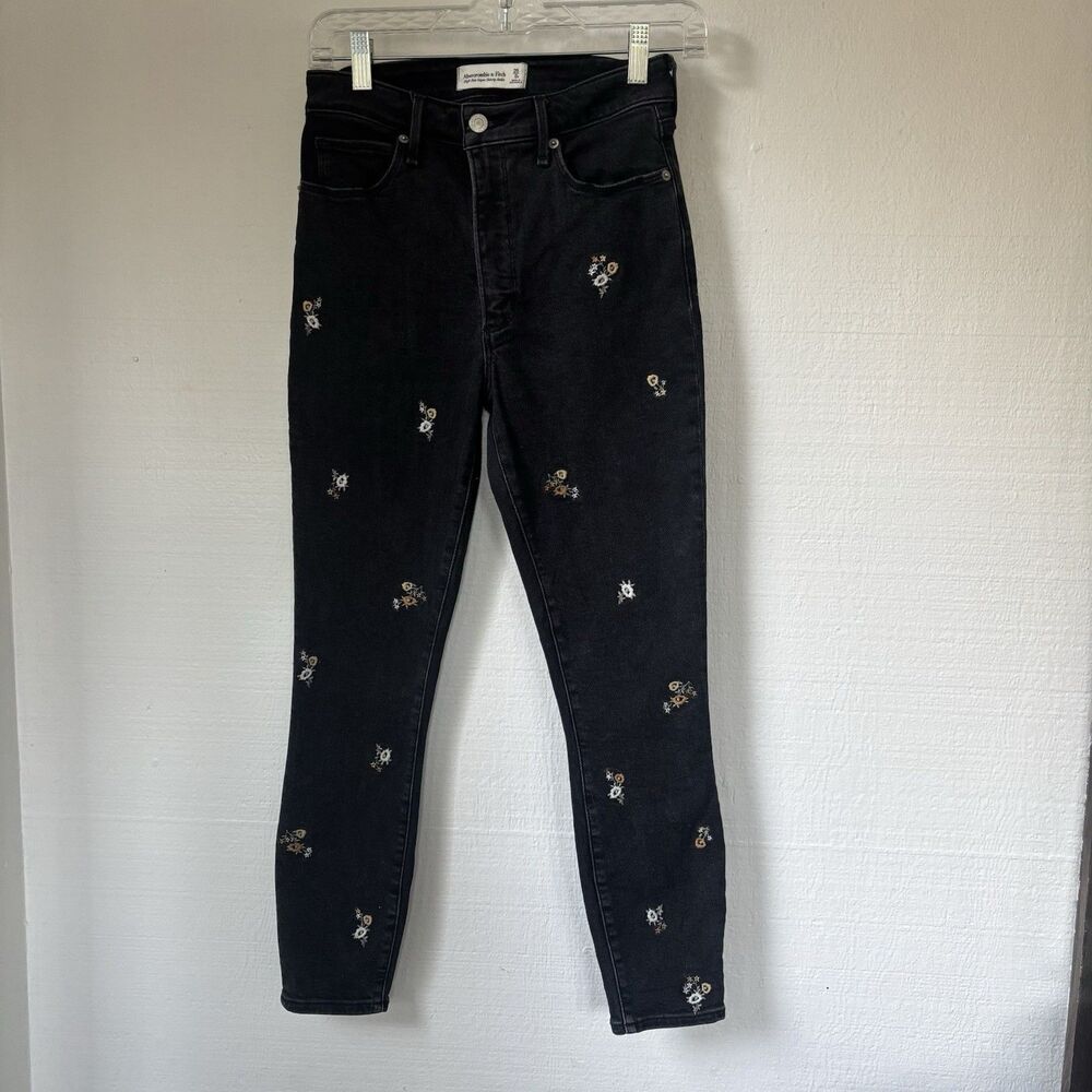 Abercrombie & Fitch High Rise Super Skinny Ankle Jeans Floral Embroidered 25 0S